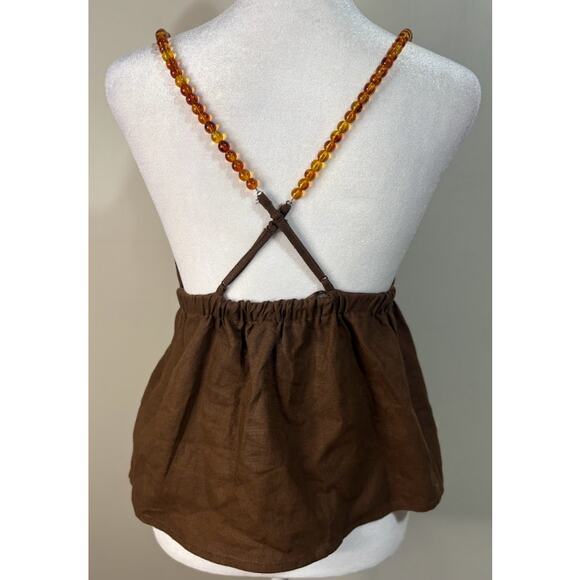 Rachel Zoe Brown Linen Blend Halter Top Beaded Straps Size XS NWT - Picture 4 of 6